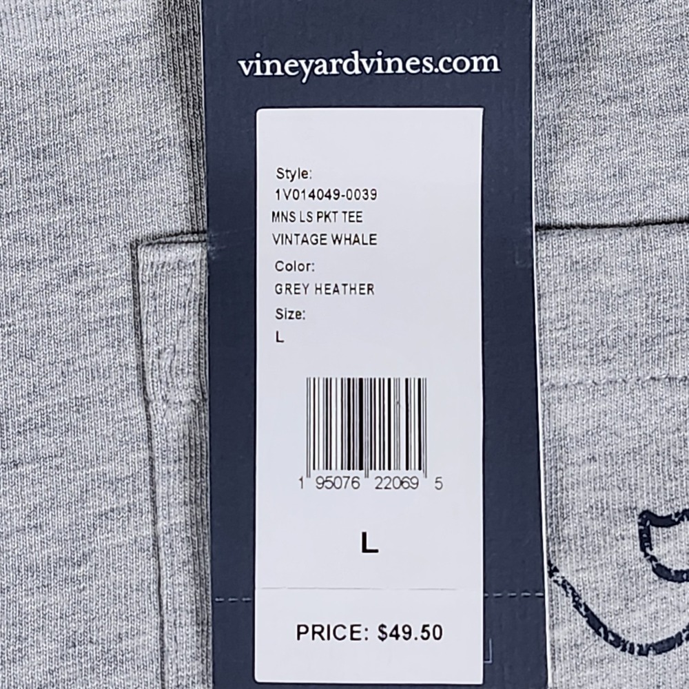 Vineyard Vines Men's LS Vintage Whale Pocket Shirt Large Heather Gray New NWT - Picture 4 of 9